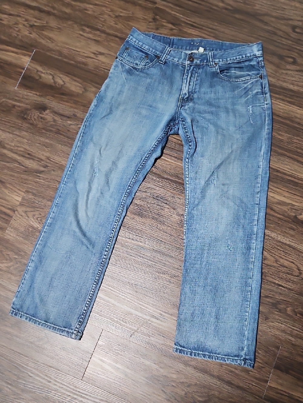 Flypaper Straight Distressed Blue Jeans, Size W32 L30